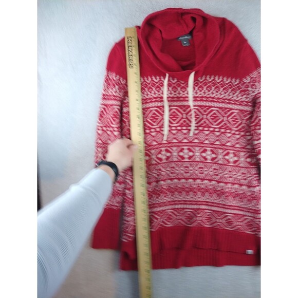 Eddie Bauer Fair Isle Wool Tunic Sweater Women's Small Red Pullover Cowl Neck - Picture 4 of 9